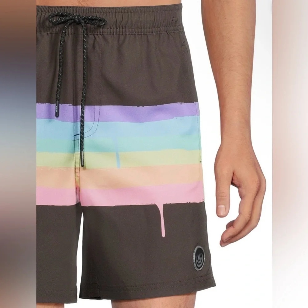 Mens Neff Rainbow Paint Brush Stroke Swim Trunks Size L